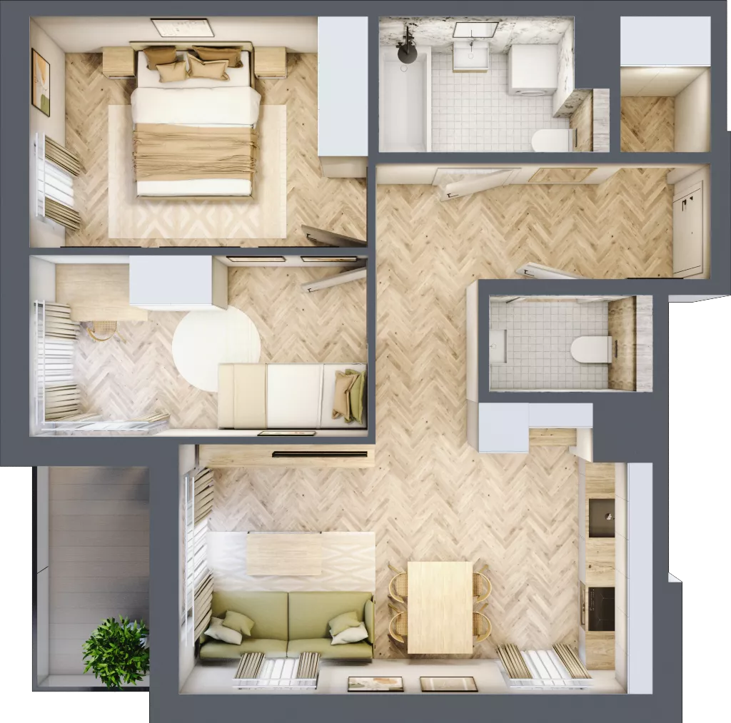 3 pokoje, mieszkanie 54,22 m², parter, oferta nr B-2, Podgórki Tynieckie, Kraków, Dębniki, Sidzina, ul. Podgórki Tynieckie