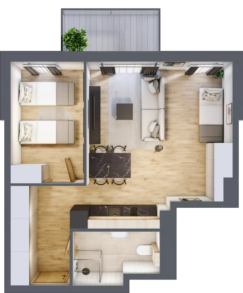 2 pokoje, apartament inwestycyjny 47,65 m², piętro 3, oferta nr B/308, Apartamenty Bałtyk - komfortowe lokale nad morzem, Jastrzębia Góra, ul. Jantarowa 3