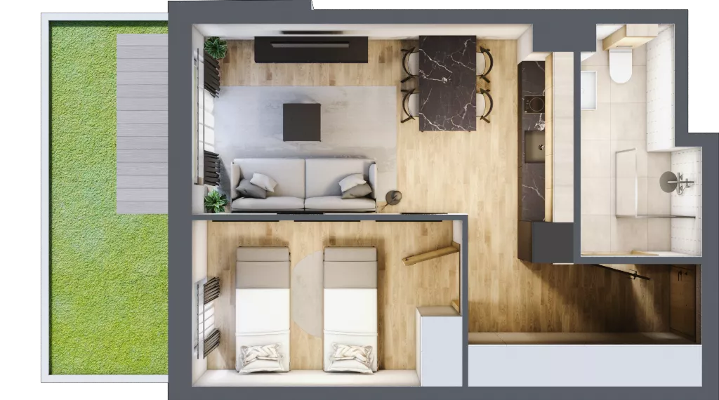 2 pokoje, apartament inwestycyjny 38,62 m², parter, oferta nr B/5, Apartamenty Bałtyk - komfortowe lokale nad morzem, Jastrzębia Góra, ul. Jantarowa 3