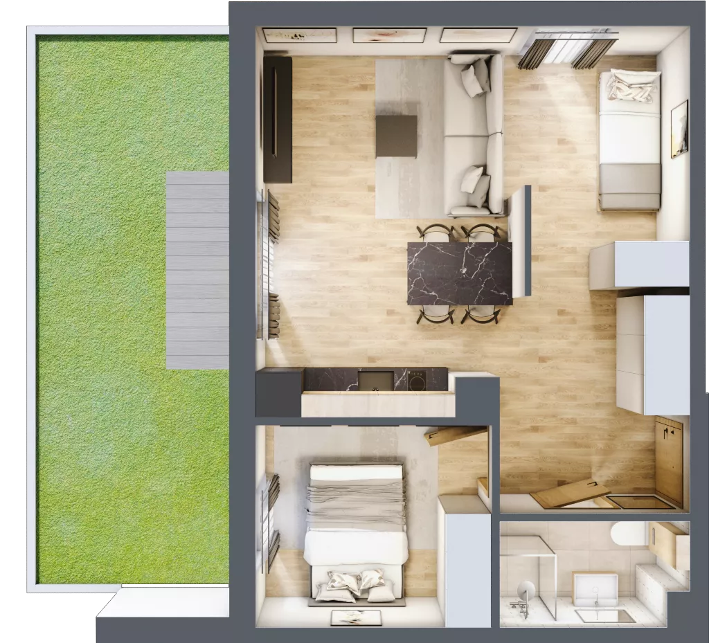 2 pokoje, apartament inwestycyjny 45,26 m², parter, oferta nr C/7, Apartamenty Bałtyk - komfortowe lokale nad morzem, Jastrzębia Góra, ul. Jantarowa 3