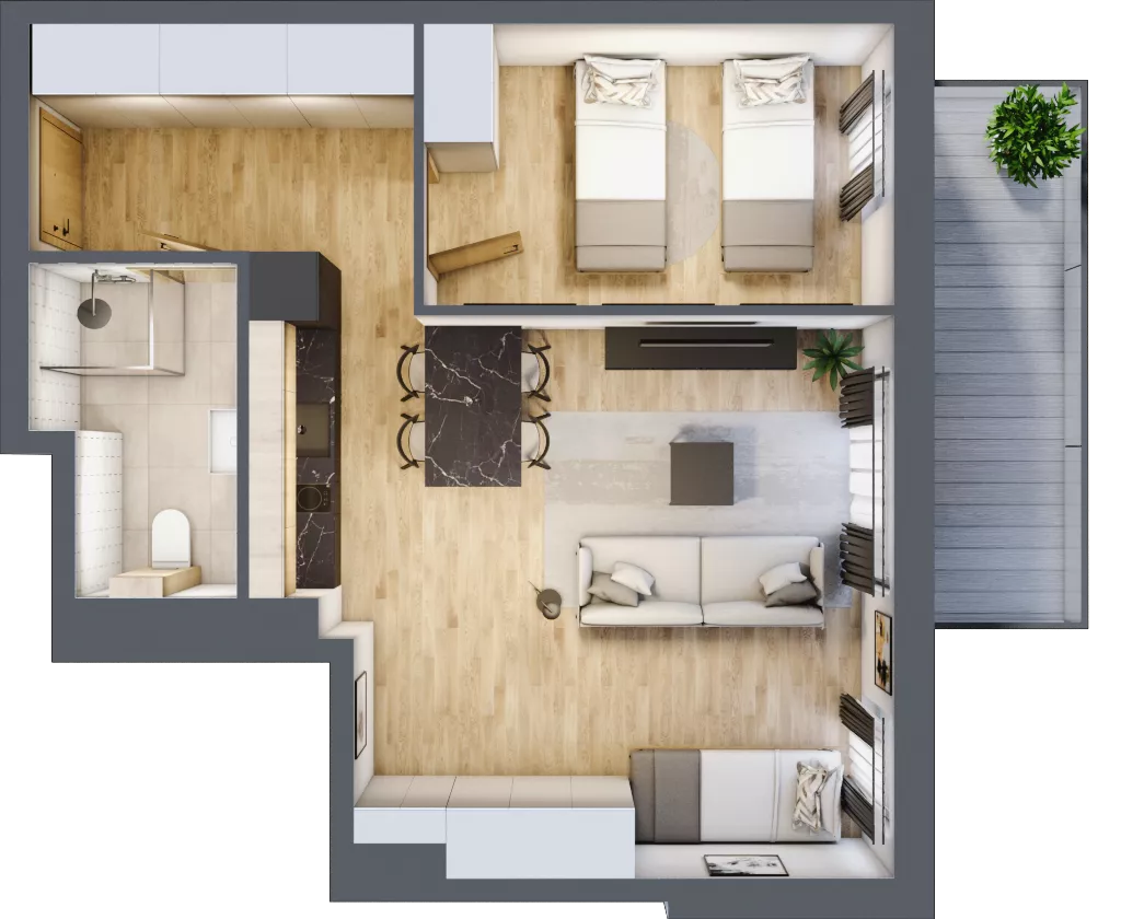 2 pokoje, apartament inwestycyjny 47,54 m², piętro 3, oferta nr C/310, Apartamenty Bałtyk - komfortowe lokale nad morzem, Jastrzębia Góra, ul. Jantarowa 3