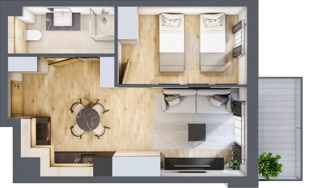 2 pokoje, apartament inwestycyjny 38,55 m², piętro 2, oferta nr D/106, Apartamenty Bałtyk - komfortowe lokale nad morzem, Jastrzębia Góra, ul. Jantarowa 3