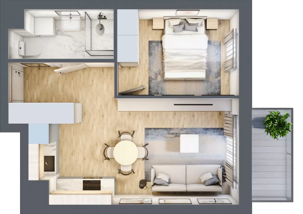 2 pokoje, mieszkanie 37,04 m², piętro 5, oferta nr 48, Nova Dworcowa Apartamenty, Mszczonów, ul. Dworcowa 40