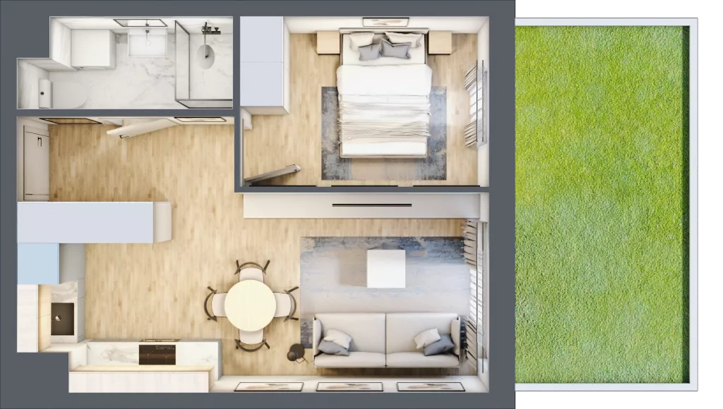 2 pokoje, mieszkanie 36,12 m², piętro 1, oferta nr 107, Nova Dworcowa Apartamenty, Mszczonów, ul. Dworcowa 40