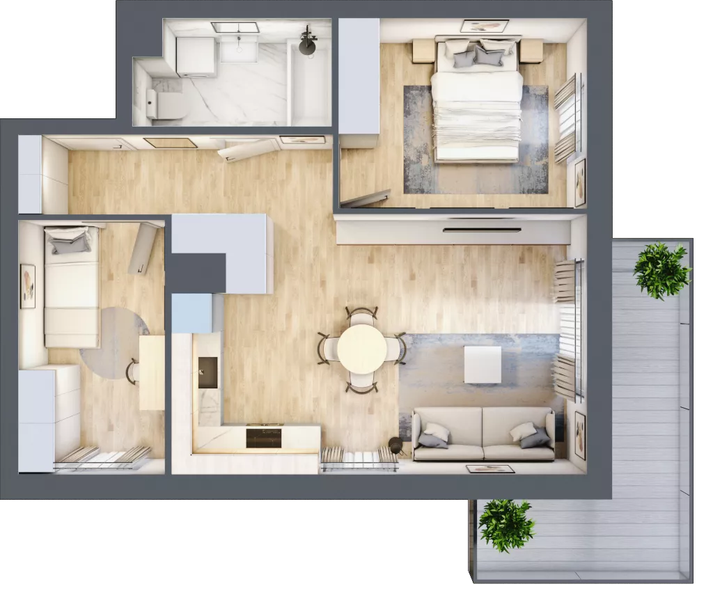 3 pokoje, mieszkanie 54,04 m², piętro 2, oferta nr 125, Nova Dworcowa Apartamenty, Mszczonów, ul. Dworcowa 40