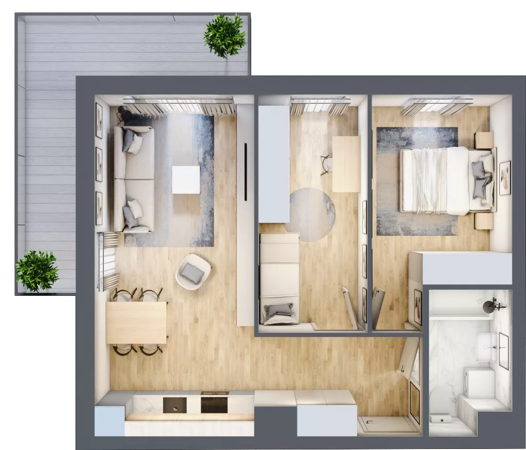 3 pokoje, mieszkanie 55,45 m², piętro 5, oferta nr 42, Nova Dworcowa Apartamenty, Mszczonów, ul. Dworcowa 40