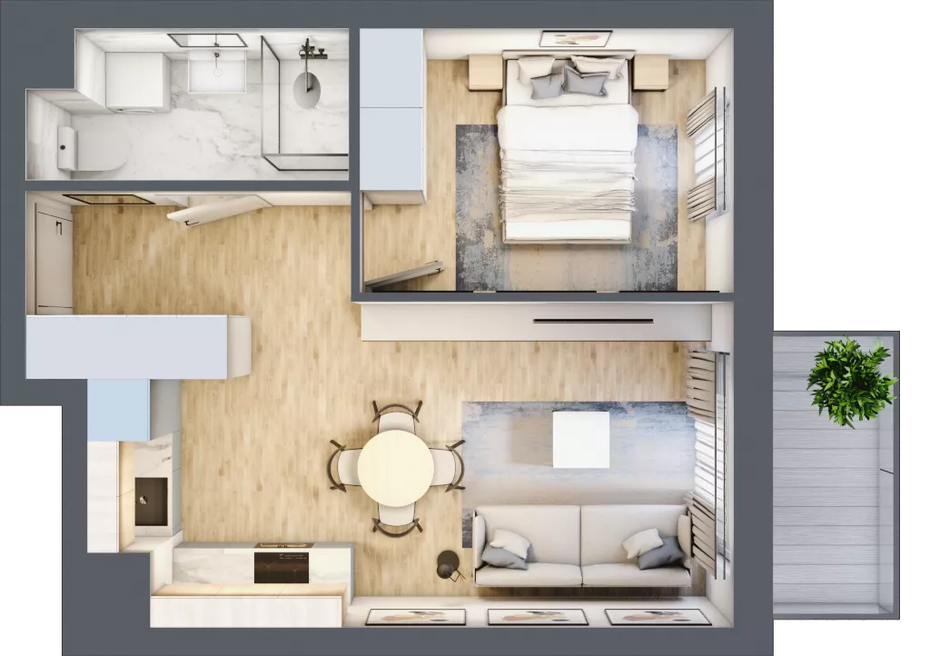 2 pokoje, mieszkanie 37,04 m², piętro 5, oferta nr 48, Nova Dworcowa Apartamenty, Mszczonów, ul. Dworcowa 40