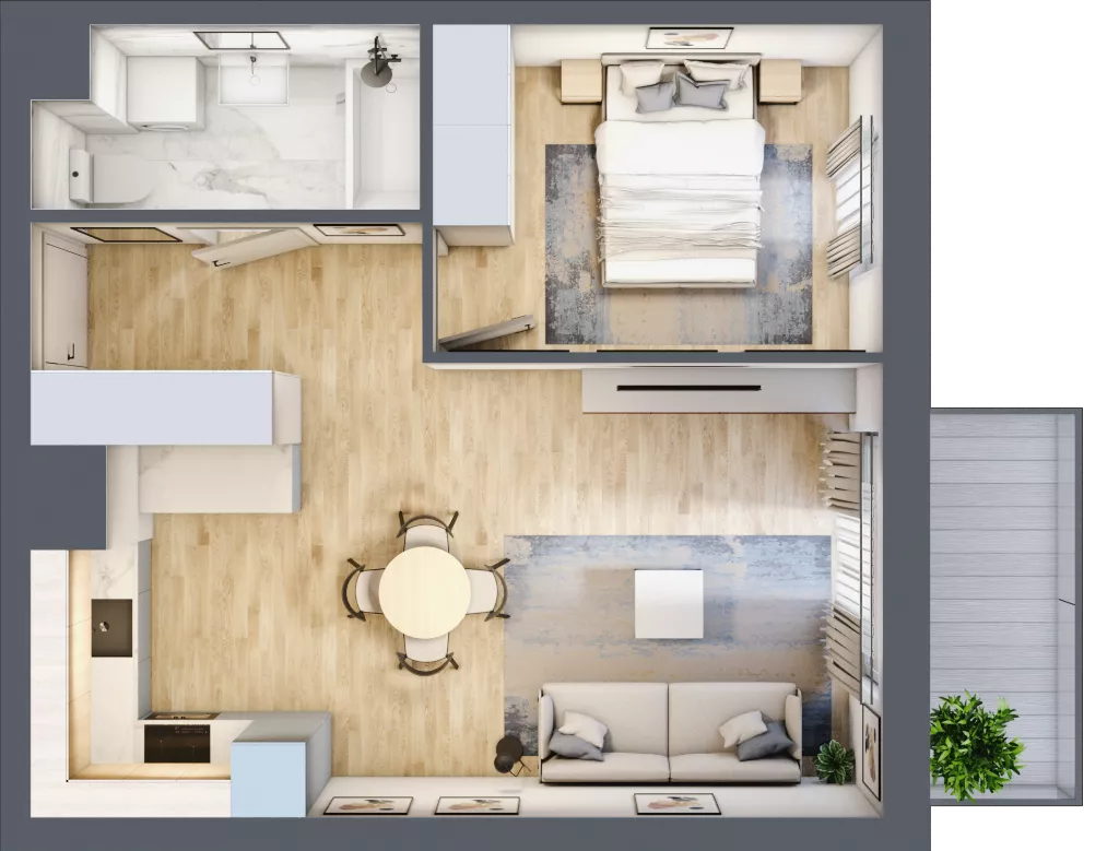 2 pokoje, mieszkanie 42,22 m², piętro 4, oferta nr 77, Nova Dworcowa Apartamenty, Mszczonów, ul. Dworcowa 40
