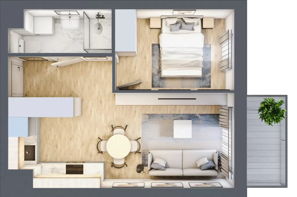 2 pokoje, mieszkanie 35,81 m², piętro 5, oferta nr 159, Nova Dworcowa Apartamenty, Mszczonów, ul. Dworcowa 40
