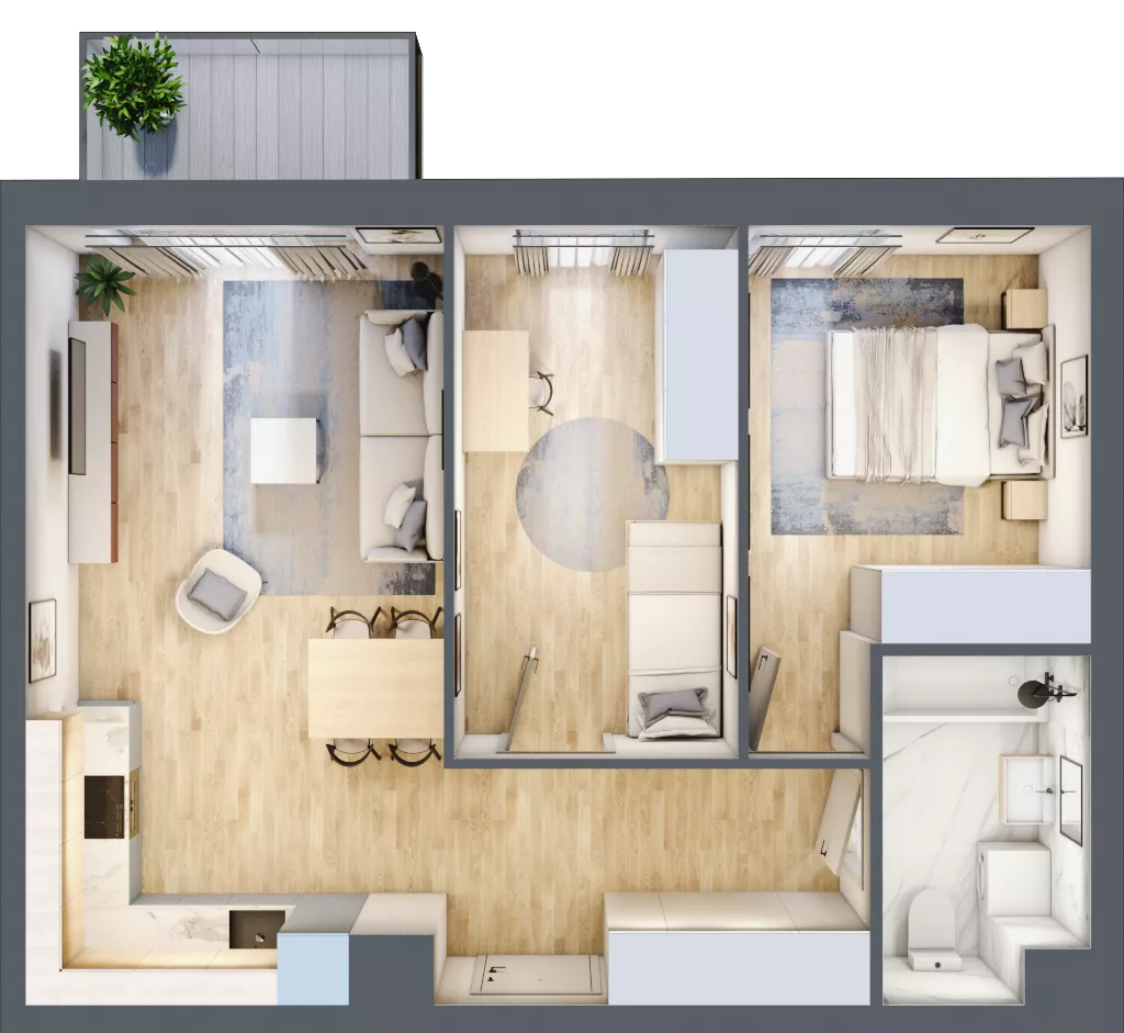 3 pokoje, mieszkanie 56,80 m², piętro 5, oferta nr 155, Nova Dworcowa Apartamenty, Mszczonów, ul. Dworcowa 40