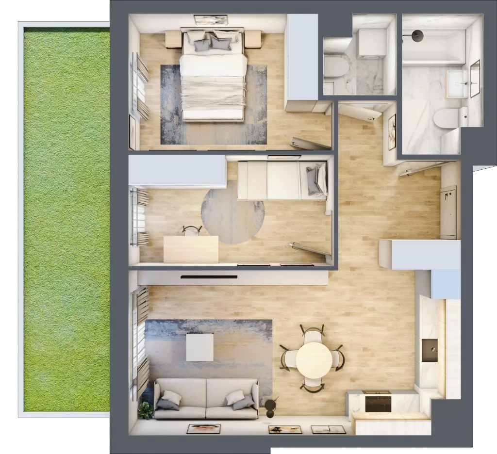3 pokoje, mieszkanie 56,87 m², piętro 1, oferta nr 84, Nova Dworcowa Apartamenty, Mszczonów, ul. Dworcowa 40