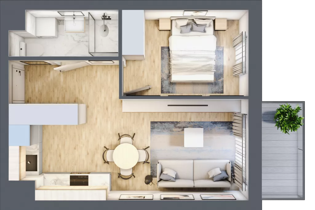 2 pokoje, mieszkanie 35,81 m², piętro 5, oferta nr 159, Nova Dworcowa Apartamenty, Mszczonów, ul. Dworcowa 40