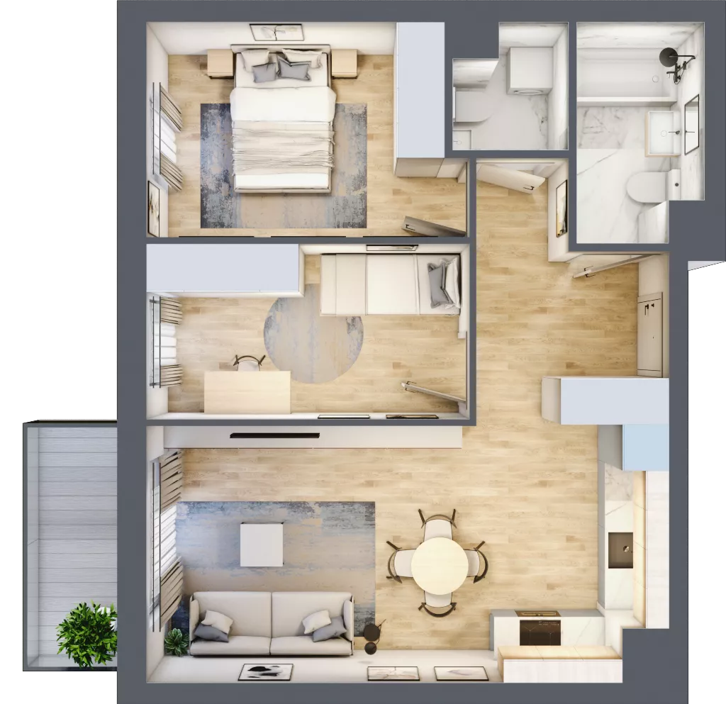 3 pokoje, mieszkanie 56,89 m², piętro 5, oferta nr 101, Nova Dworcowa Apartamenty, Mszczonów, ul. Dworcowa 40