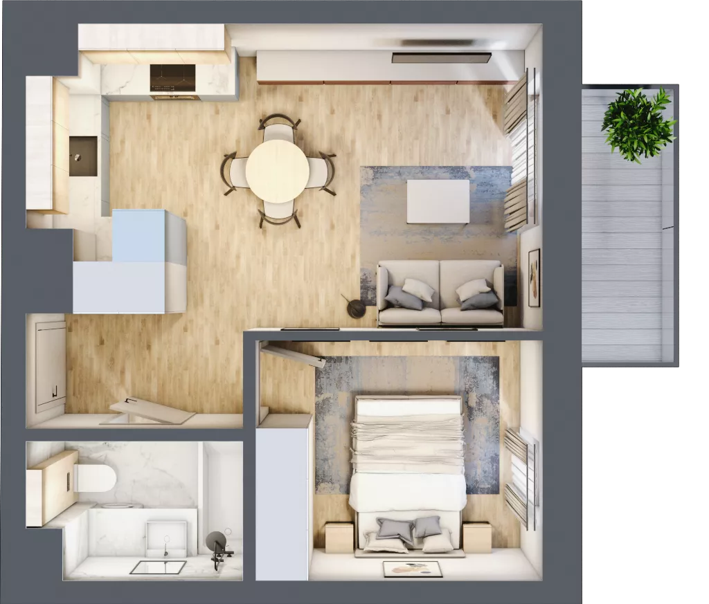 2 pokoje, mieszkanie 35,68 m², piętro 6, oferta nr E.5.21, Apartamenty Widok etap II, Skierniewice, Widok, ul. Armii Krajowej 63