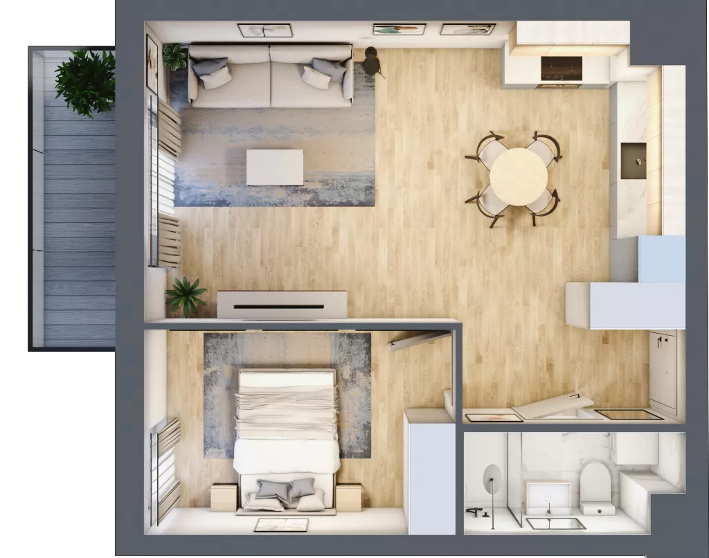 2 pokoje, mieszkanie 43,88 m², piętro 4, oferta nr B.4.87, Wyspiański Apartamenty, Żyrardów, ul. Wyspiańskiego 8