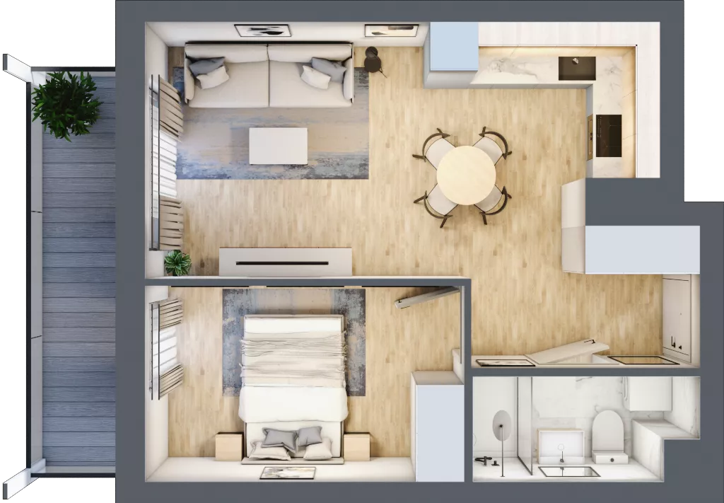 2 pokoje, mieszkanie 36,66 m², piętro 1, oferta nr C.1.103, Wyspiański Apartamenty, Żyrardów, ul. Wyspiańskiego 8
