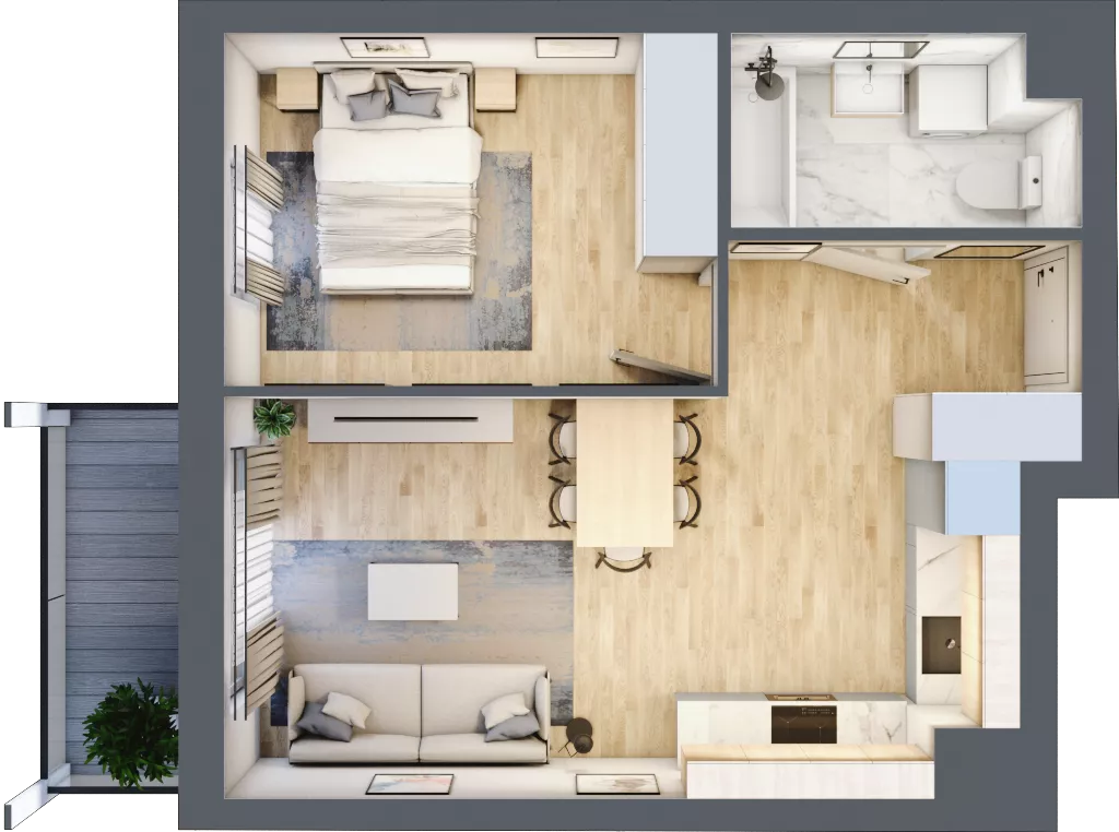 2 pokoje, mieszkanie 39,80 m², piętro 1, oferta nr A.1.15, Wyspiański Apartamenty, Żyrardów, ul. Wyspiańskiego 8