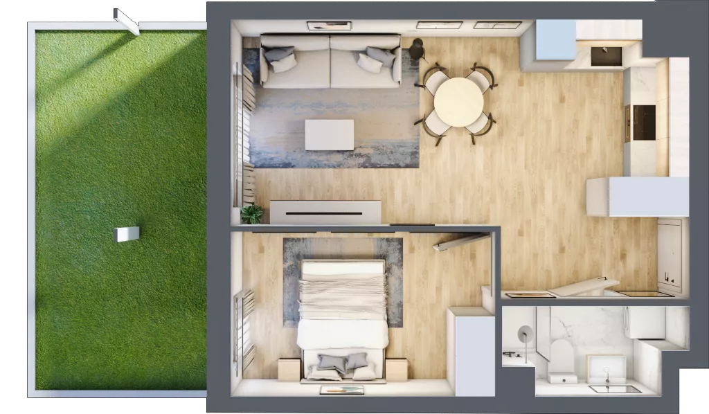 2 pokoje, mieszkanie 37,52 m², parter, oferta nr A.0.06, Wyspiański Apartamenty, Żyrardów, ul. Wyspiańskiego 8