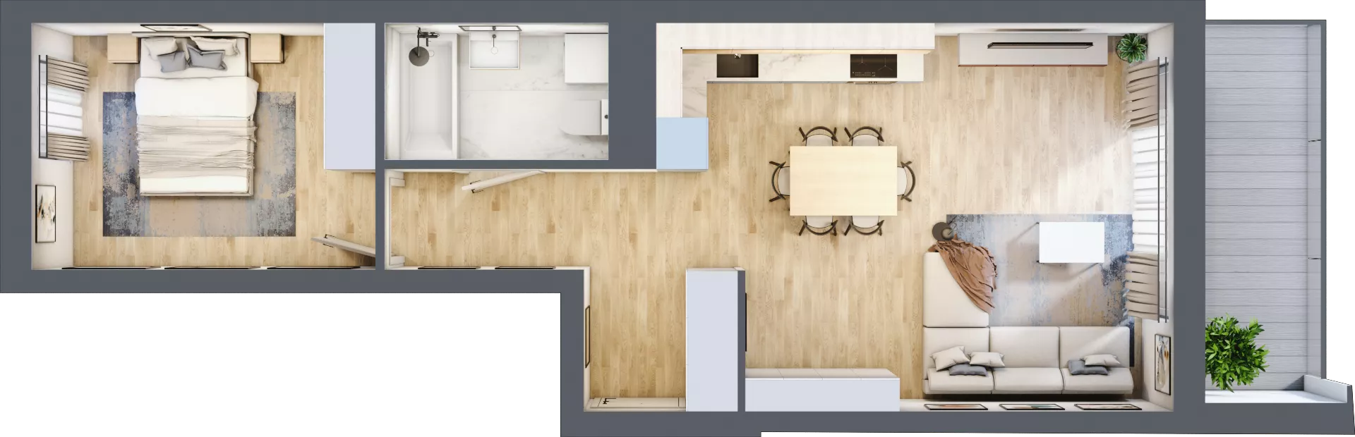 2 pokoje, mieszkanie 47,74 m², piętro 2, oferta nr D.1.143, Wyspiański Apartamenty, Żyrardów, ul. Wyspiańskiego 8