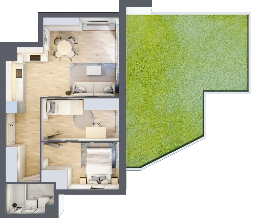 3 pokoje, mieszkanie 50,36 m², parter, oferta nr A.0.03, Wyspiański Apartamenty, Żyrardów, ul. Wyspiańskiego 8