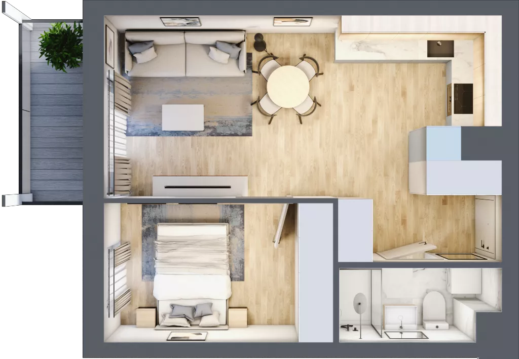2 pokoje, mieszkanie 37,79 m², piętro 1, oferta nr C.1.102, Wyspiański Apartamenty, Żyrardów, ul. Wyspiańskiego 8