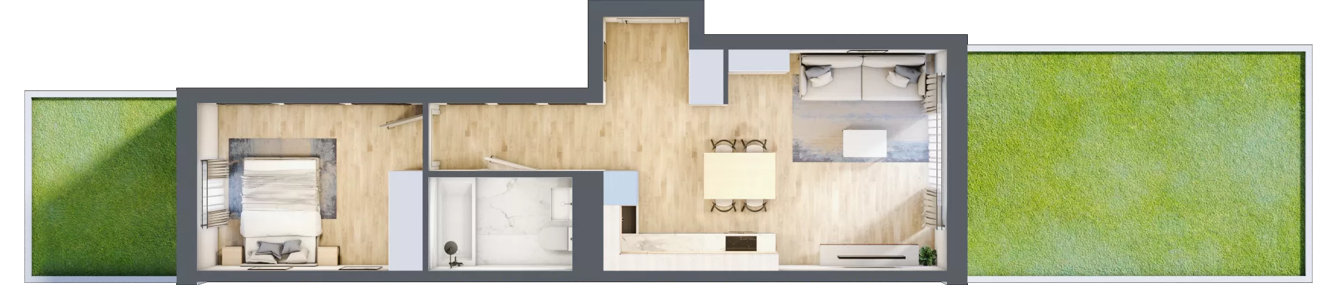 2 pokoje, mieszkanie 44,43 m², parter, oferta nr B.0.45, Wyspiański Apartamenty, Żyrardów, ul. Wyspiańskiego 8