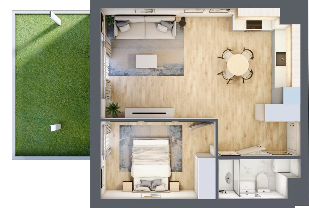 2 pokoje, mieszkanie 44,27 m², parter, oferta nr B.0.48, Wyspiański Apartamenty, Żyrardów, ul. Wyspiańskiego 8