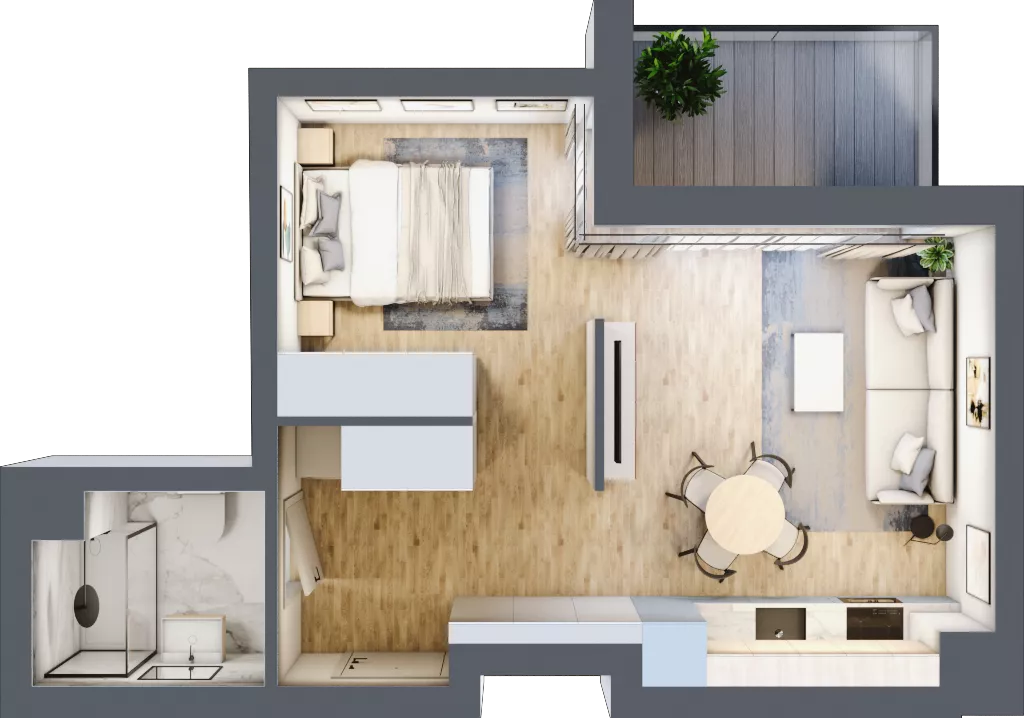 1 pokój, mieszkanie 34,77 m², piętro 3, oferta nr B.3.72, Wyspiański Apartamenty, Żyrardów, ul. Wyspiańskiego 8