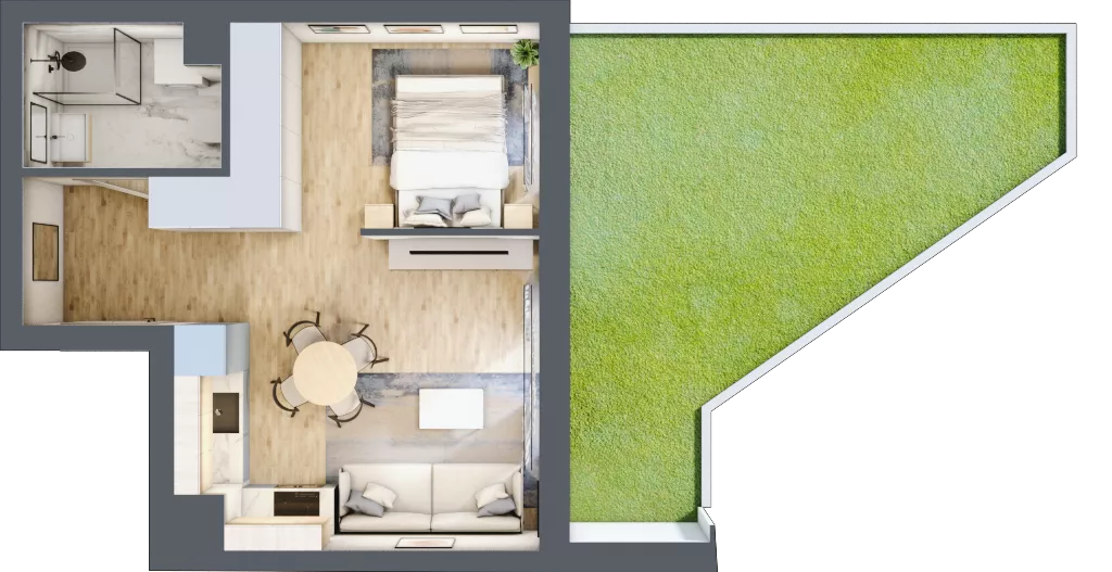 1 pokój, mieszkanie 31,92 m², parter, oferta nr B.0.49, Wyspiański Apartamenty, Żyrardów, ul. Wyspiańskiego 8