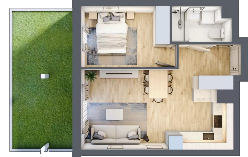 2 pokoje, mieszkanie 39,65 m², parter, oferta nr C.0.93, Wyspiański Apartamenty, Żyrardów, ul. Wyspiańskiego 8