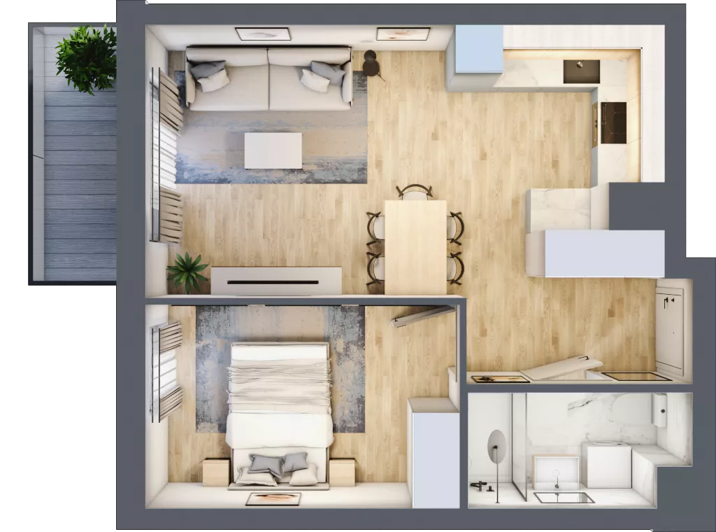 2 pokoje, mieszkanie 39,56 m², piętro 4, oferta nr C.4.131, Wyspiański Apartamenty, Żyrardów, ul. Wyspiańskiego 8