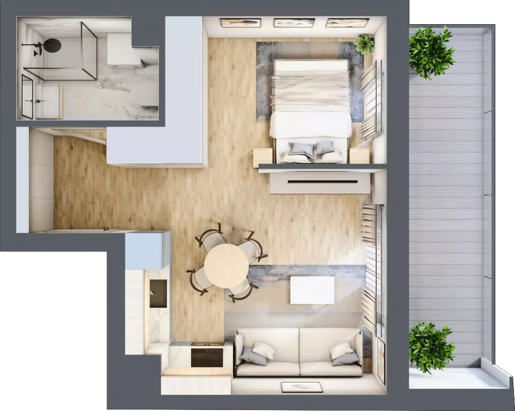 1 pokój, mieszkanie 31,92 m², piętro 1, oferta nr B.1.59, Wyspiański Apartamenty, Żyrardów, ul. Wyspiańskiego 8
