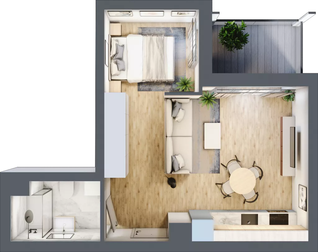 1 pokój, mieszkanie 33,45 m², piętro 1, oferta nr C.1.99, Wyspiański Apartamenty, Żyrardów, ul. Wyspiańskiego 8