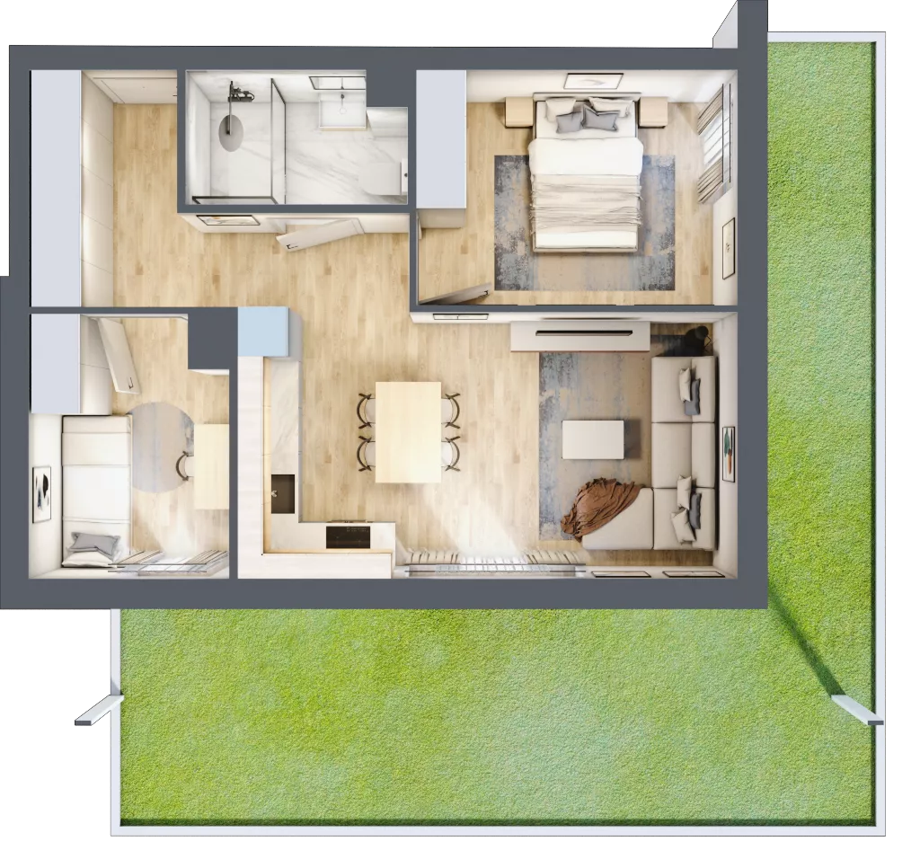 3 pokoje, mieszkanie 50,43 m², parter, oferta nr D.0.136, Wyspiański Apartamenty, Żyrardów, ul. Wyspiańskiego 8