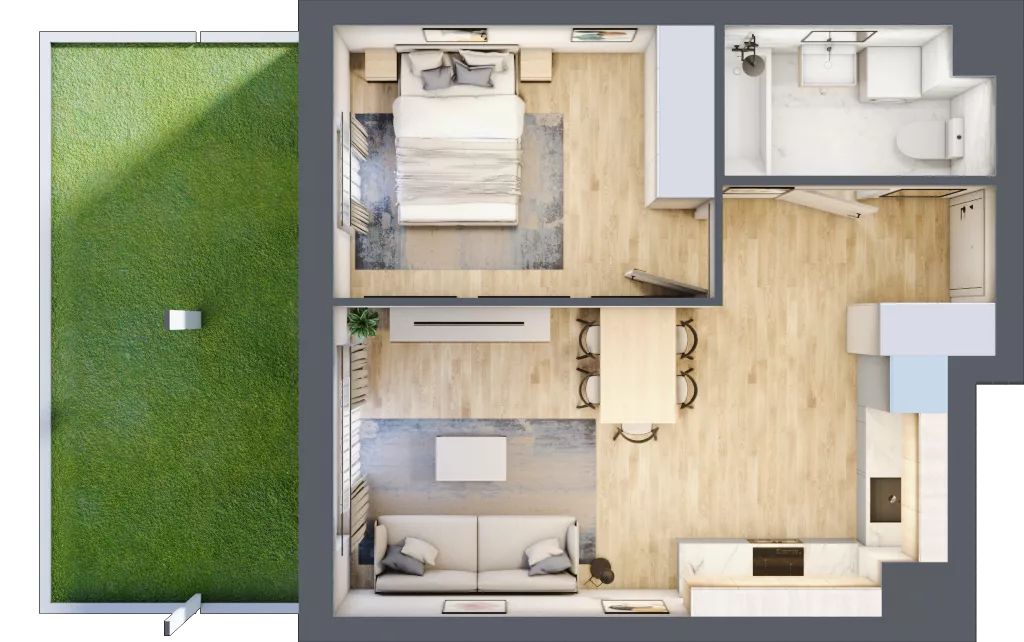 2 pokoje, mieszkanie 39,80 m², piętro 1, oferta nr A.0.07, Wyspiański Apartamenty, Żyrardów, ul. Wyspiańskiego 8