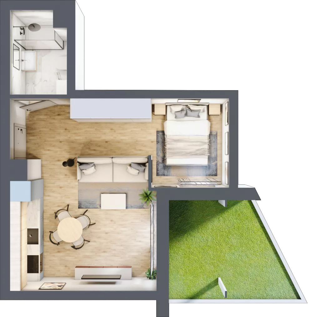 1 pokój, mieszkanie 33,45 m², parter, oferta nr C.0.91, Wyspiański Apartamenty, Żyrardów, ul. Wyspiańskiego 8