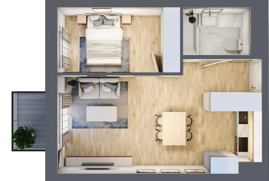 2 pokoje, mieszkanie 42,04 m², piętro 3, oferta nr 56, Apartamenty Sobieskiego, Skierniewice,  ul. Jana III Sobieskiego 5A