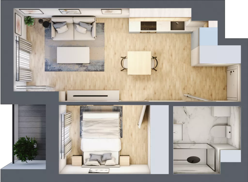 2 pokoje, mieszkanie 34,86 m², piętro 1, oferta nr 6, Apartamenty Sobieskiego, Skierniewice,  ul. Jana III Sobieskiego 5A