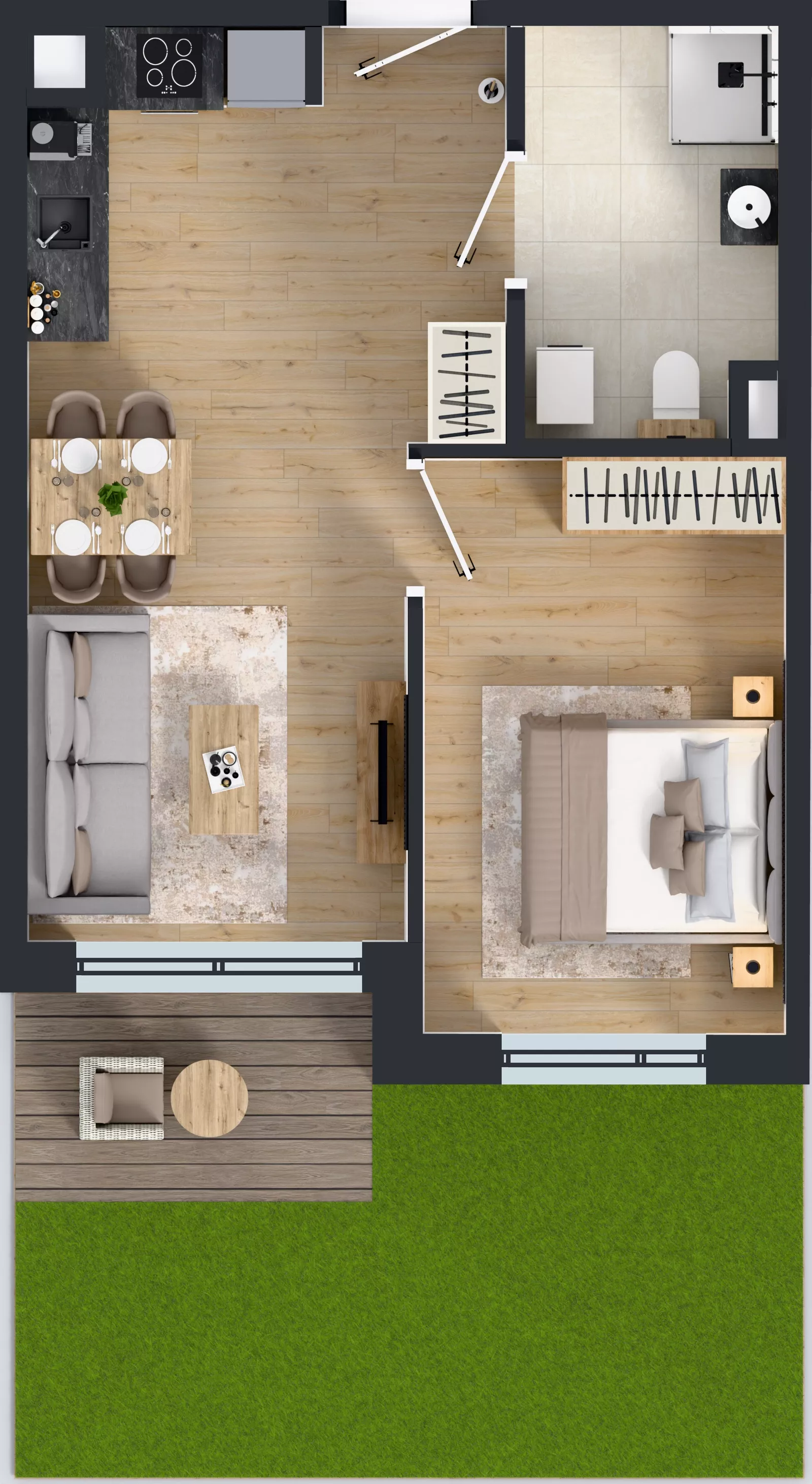 2 pokoje, mieszkanie 41,42 m², parter, oferta nr B/5, Przystań Brzeźno - etap II, Gdańsk, Brzeźno, ul. Uczniowska