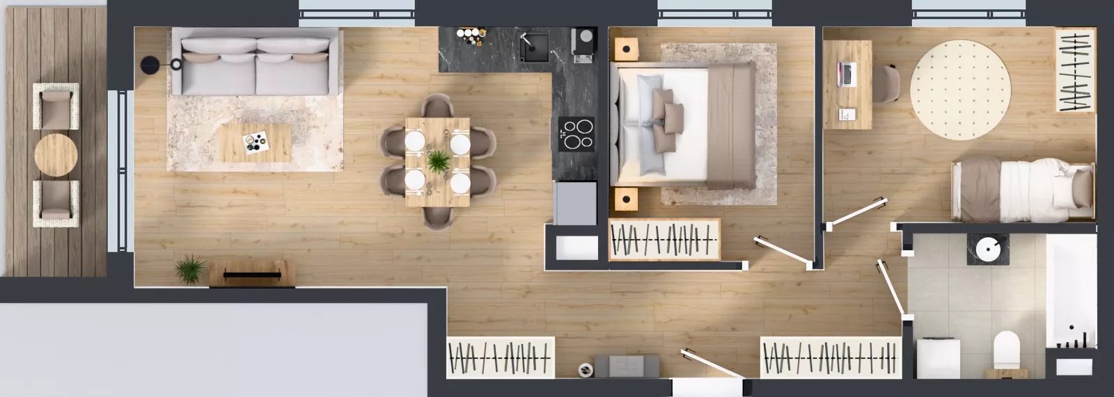 3 pokoje, mieszkanie 57,69 m², piętro 2, oferta nr C/38, Przystań Brzeźno - etap II, Gdańsk, Brzeźno, ul. Uczniowska
