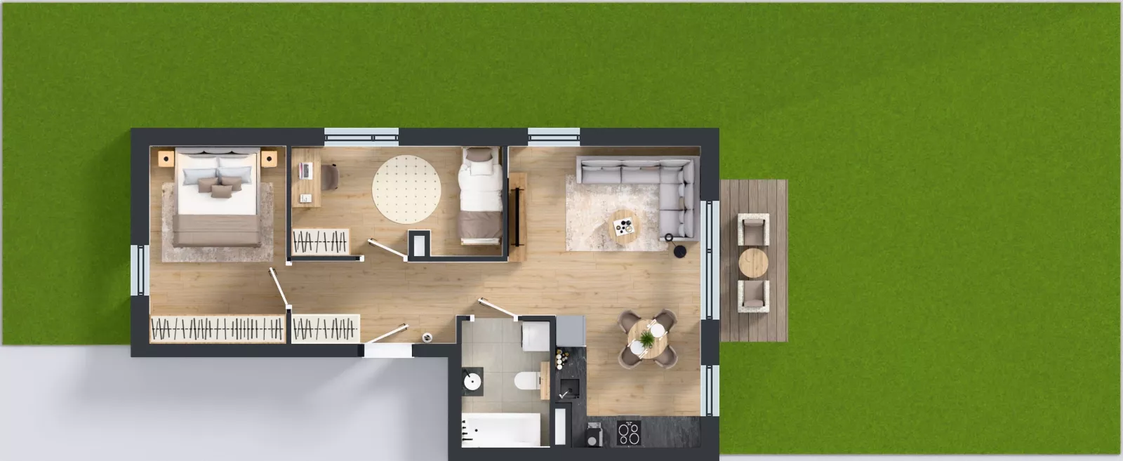 3 pokoje, mieszkanie 53,24 m², parter, oferta nr B3/2, Gdańskie Zacisze, Gdańsk, Kokoszki, ul. Bysewska