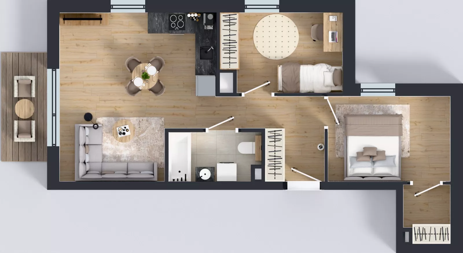 3 pokoje, mieszkanie 51,60 m², piętro 2, oferta nr C1/6, Gdańskie Zacisze, Gdańsk, Kokoszki, ul. Bysewska