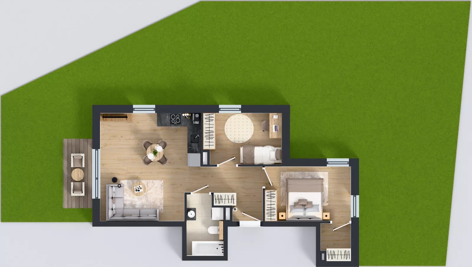 3 pokoje, mieszkanie 56,94 m², parter, oferta nr C2/1, Gdańskie Zacisze, Gdańsk, Kokoszki, ul. Bysewska
