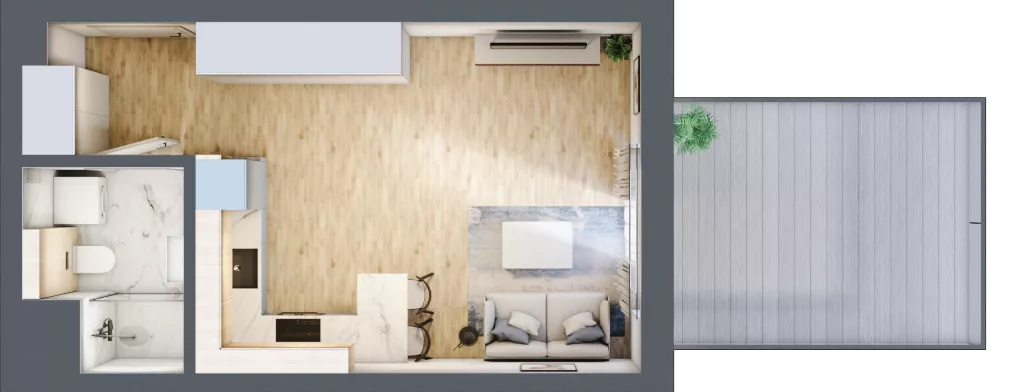 1 pokój, mieszkanie 29,51 m², piętro 1, oferta nr G/1, DOKI Living - etap II, Gdańsk, Śródmieście, ul. Popiełuszki / Rybaki Górne