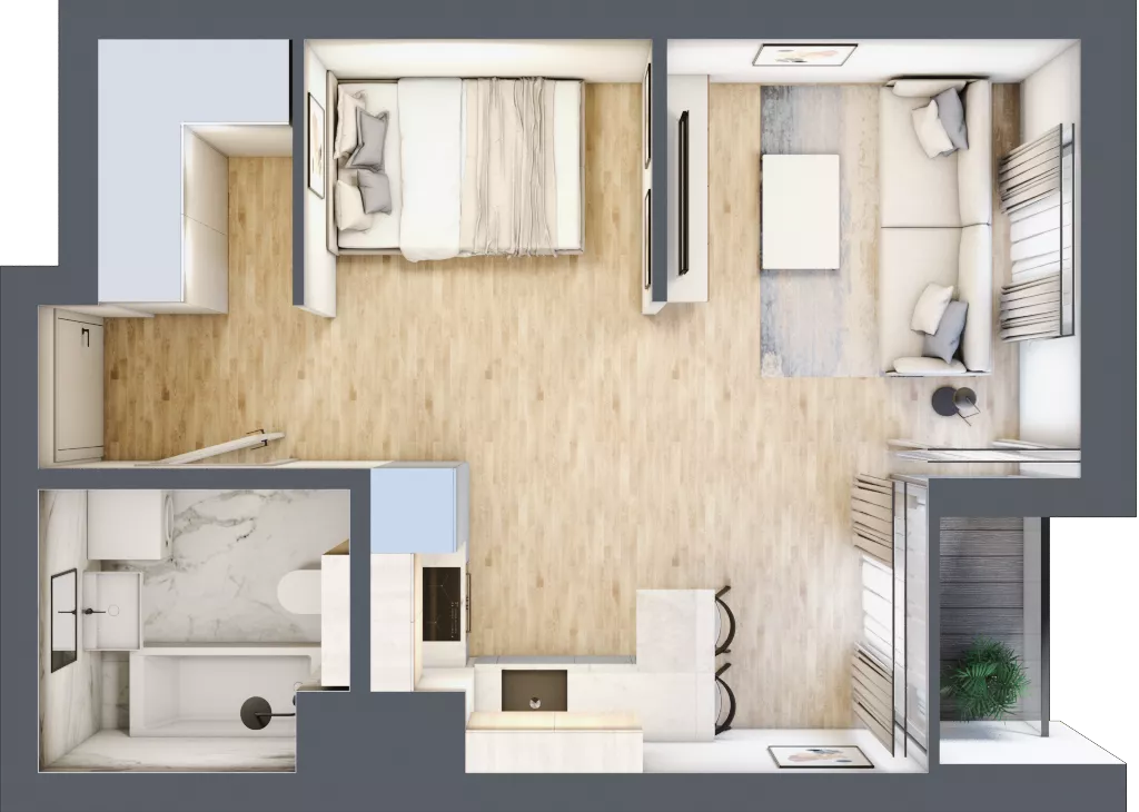 1 pokój, mieszkanie 33,42 m², piętro 1, oferta nr G/9, DOKI Living - etap II, Gdańsk, Śródmieście, ul. Popiełuszki / Rybaki Górne
