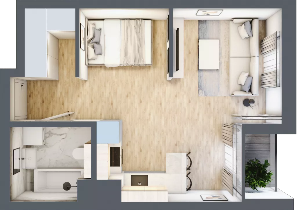 1 pokój, mieszkanie 33,79 m², piętro 3, oferta nr G/33, DOKI Living - etap II, Gdańsk, Śródmieście, ul. Popiełuszki / Rybaki Górne