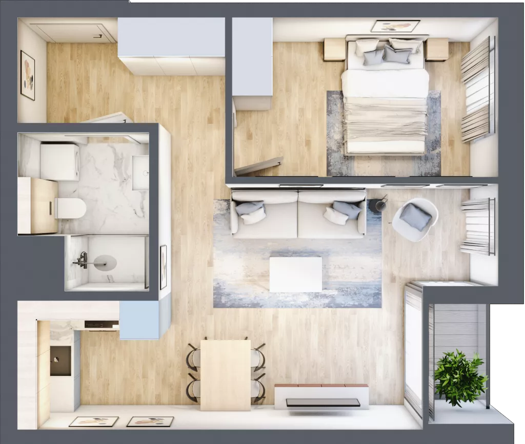 2 pokoje, mieszkanie 41,91 m², piętro 5, oferta nr G/58, DOKI Living - etap II, Gdańsk, Śródmieście, ul. Popiełuszki / Rybaki Górne