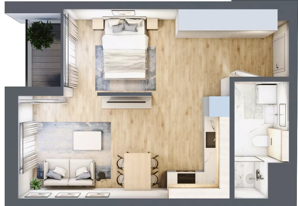 1 pokój, mieszkanie 39,01 m², piętro 1, oferta nr G/68, DOKI Living - etap II, Gdańsk, Śródmieście, ul. Popiełuszki / Rybaki Górne