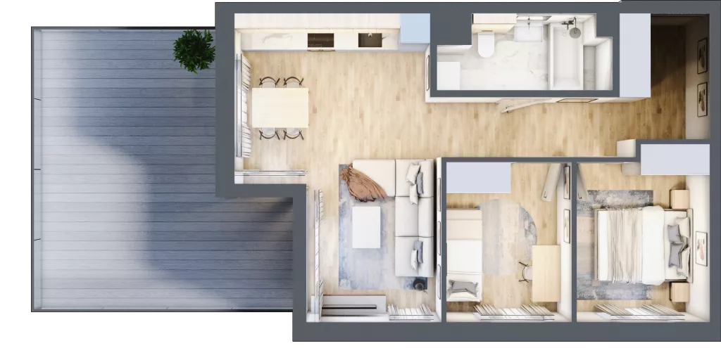 3 pokoje, mieszkanie 53,16 m², piętro 1, oferta nr G/69, DOKI Living - etap II, Gdańsk, Śródmieście, ul. Popiełuszki / Rybaki Górne