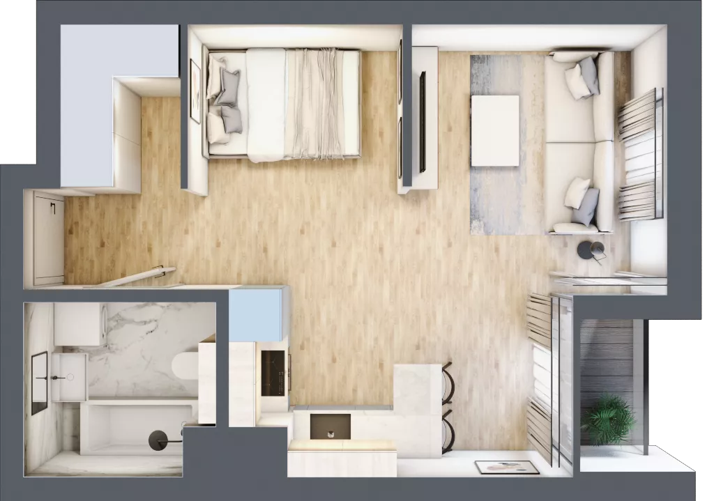 1 pokój, mieszkanie 33,42 m², piętro 1, oferta nr G/74, DOKI Living - etap II, Gdańsk, Śródmieście, ul. Popiełuszki / Rybaki Górne